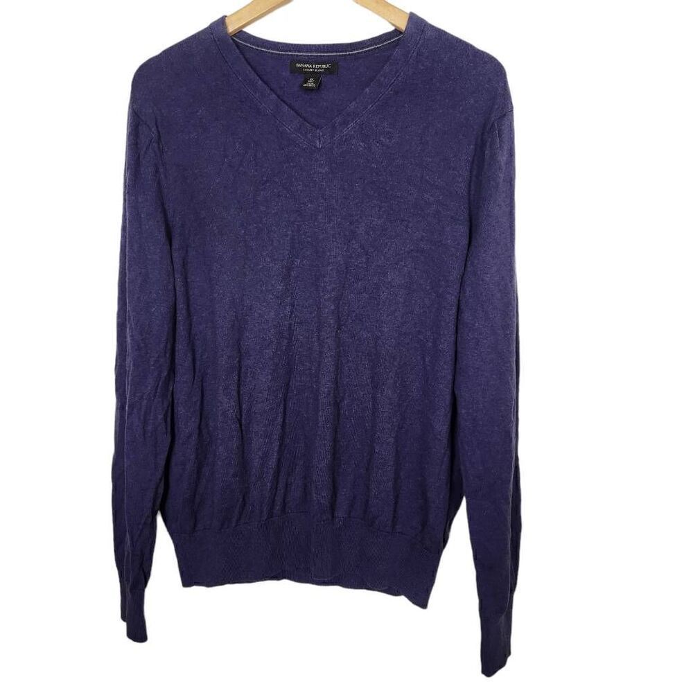 Banana‎ Republic Luxury Blend Silk Cotton Cashmere V-Neck sweater purple Size XL